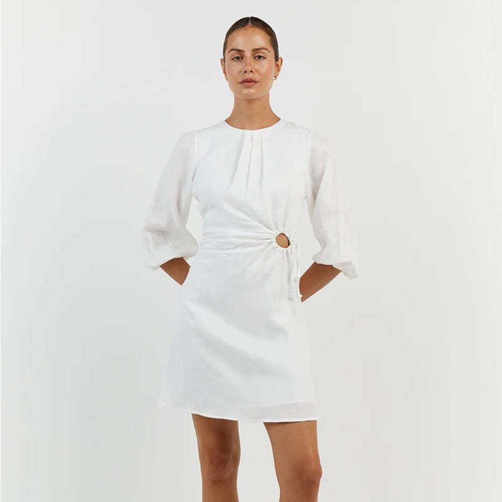 NWT DISSH WHITE LINEN SLEEVED MINI DRESS - US SIZE 6